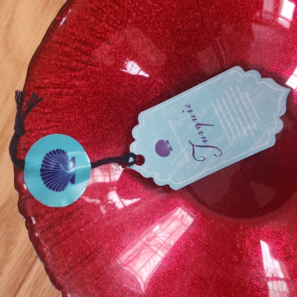 Set of Two Red Glass Bowls Sparkly Handcrafted - Picture 10 of 15